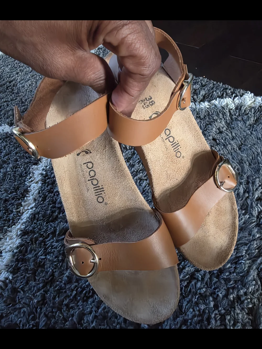 Papillio Tan Platform Sandals with Gold Buckles Size 38